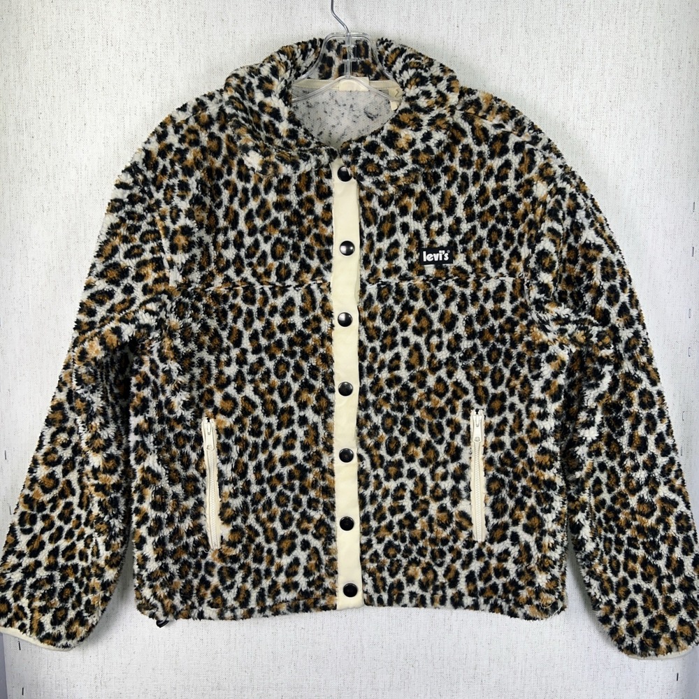 Levi's Leopard Print Sherpa Snap Up Jacket.‎ Women's Size XS ❤️